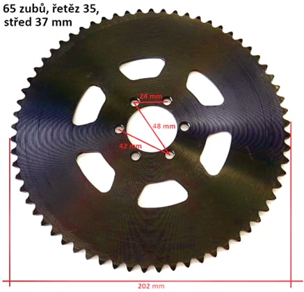 Rozeta 65 zubov pre reťaz 35 stred 37mm